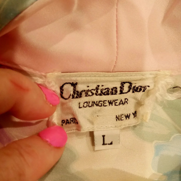 Christian Dior Loungewear Vintage Silk Satin Flower Nightgown Pajamas Robe Y2K - Picture 2 of 6